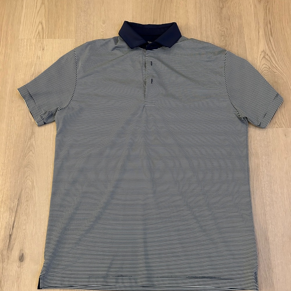 Mizzen+Main x Phil Mickelson Navy and White Striped Golf Polo